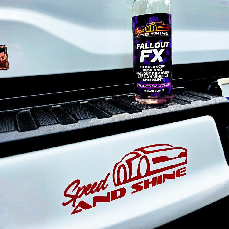 Speed and Shine Fallout FX on a black car bumper