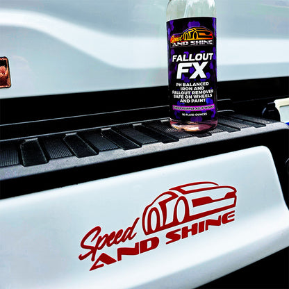 Speed and Shine Fallout FX on a black car bumper